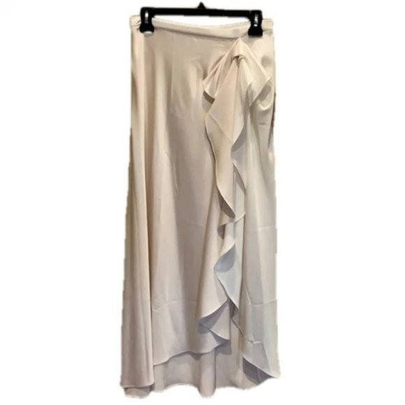 Alejandra Alonso Rojas Satin Cascade Midi Skirt Ivory Ruffle Fabric